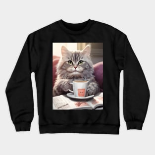 Caffeinated Whiskers: Kitty's Cozy Morning Crewneck Sweatshirt